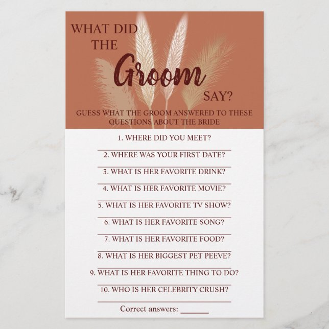 What did the Groom Say? | Bridal Shower Game Card  (Front)