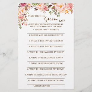 What did the Groom Say Bridal Shower Game Card