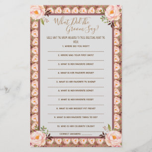 What did the Groom Say Bridal Shower Game Card
