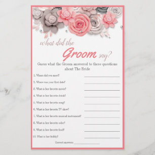 What did the Groom Say Bridal Shower Game Card