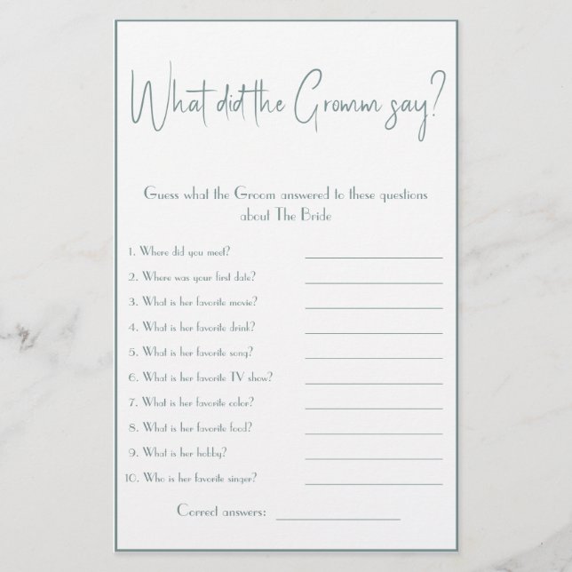 What did the Groom say? Shower Game Flyer (Front)