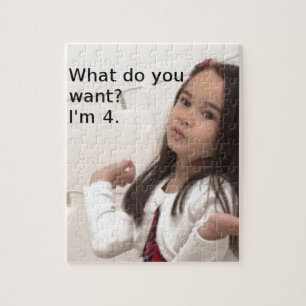 "What Do You Want? I'm 4." Customizable Kid Photo Jigsaw Puzzle