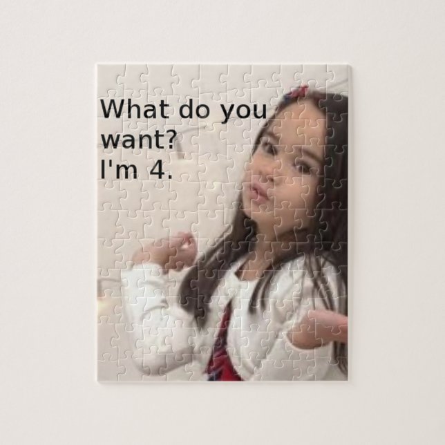 "What Do You Want? I'm 4." Customizable Kid Photo Jigsaw Puzzle (Vertical)