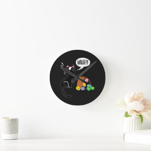 WHAT ! Easter Cat Round Clock