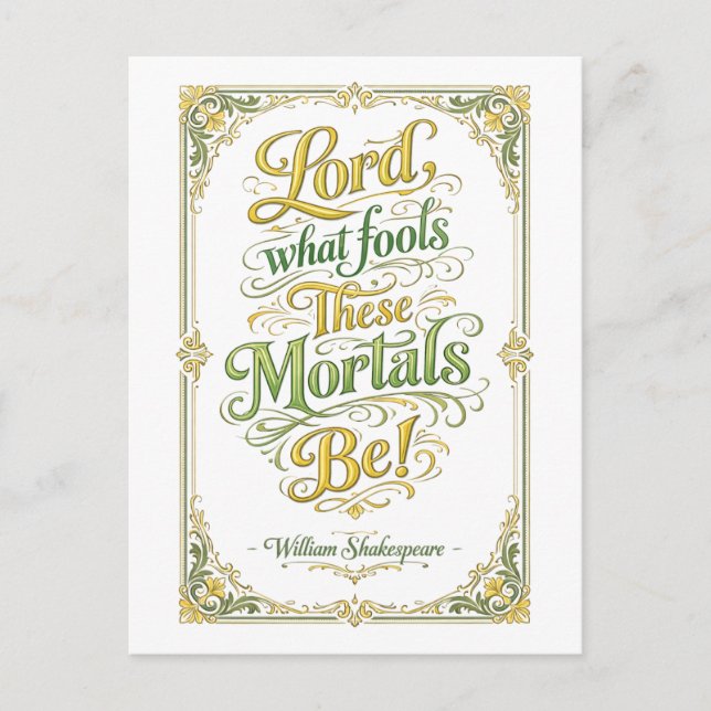 "What Fools These Mortals Be" Shakespeare Postcard (Front)