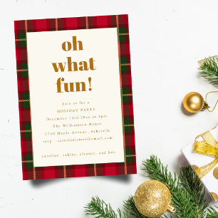 What Fun Holiday Party Christmas Party Red Plaid Invitation