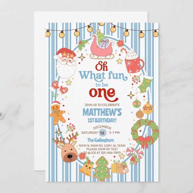 What fun to be One boy 1st birthday invite. Invitation (Front/Back)