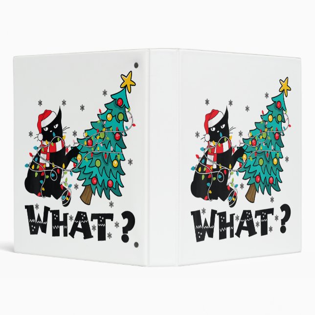 WHAT Funny Black Cat Santa Pushing Christmas Tree  Binder (Background)