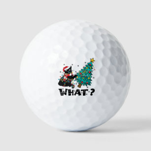 WHAT Funny Black Cat Santa Pushing Christmas Tree Golf Balls