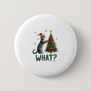 What Funny Cat Pushing Christmas Tree Over Cat Xma 2 Inch Round Button