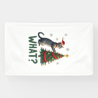 What Funny Cat Pushing Christmas Tree Over Cat Xma Banner