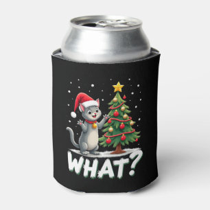 What Funny Cat Pushing Christmas Tree Over Cat Xma Can Cooler