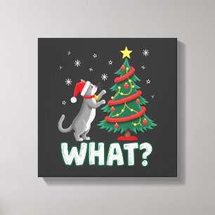 What Funny Cat Pushing Christmas Tree Over Cat Xma Canvas Print