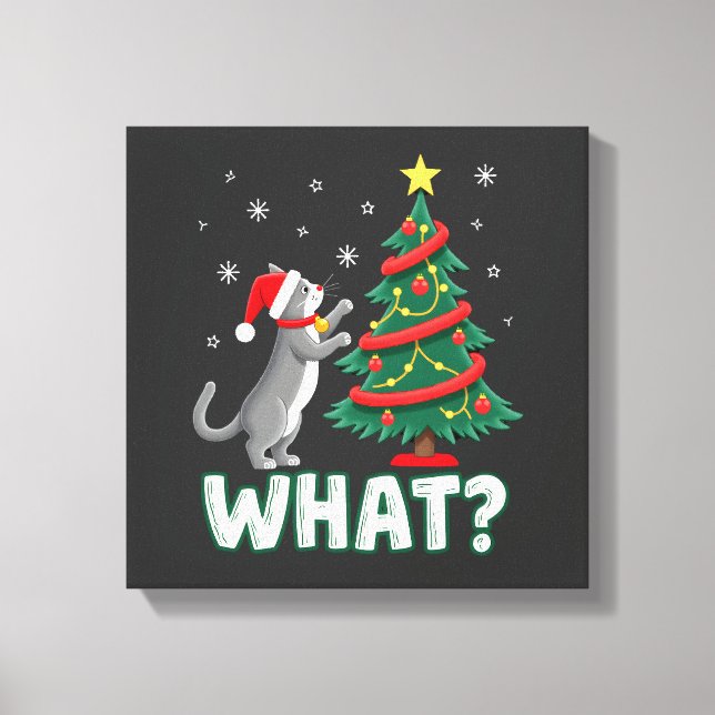 What Funny Cat Pushing Christmas Tree Over Cat Xma Canvas Print (Front)