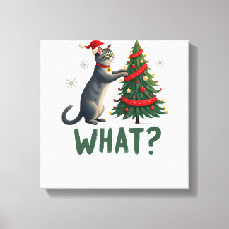 What Funny Cat Pushing Christmas Tree Over Cat Xma Canvas Print