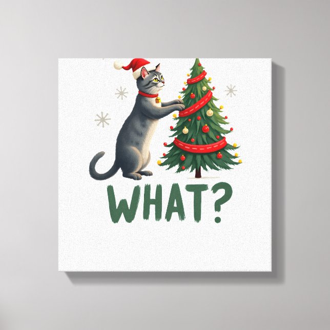 What Funny Cat Pushing Christmas Tree Over Cat Xma Canvas Print (Front)