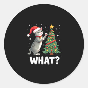 What Funny Cat Pushing Christmas Tree Over Cat Xma Classic Round Sticker