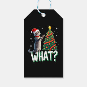 What Funny Cat Pushing Christmas Tree Over Cat Xma Gift Tags