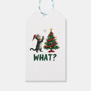 What Funny Cat Pushing Christmas Tree Over Cat Xma Gift Tags