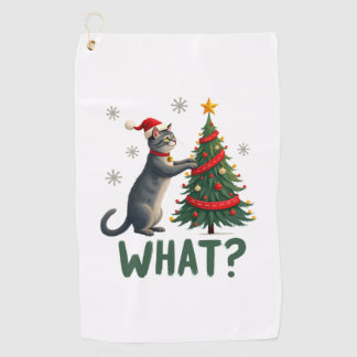 What Funny Cat Pushing Christmas Tree Over Cat Xma Golf Towel