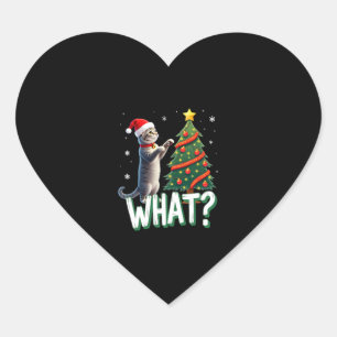 What Funny Cat Pushing Christmas Tree Over Cat Xma Heart Sticker