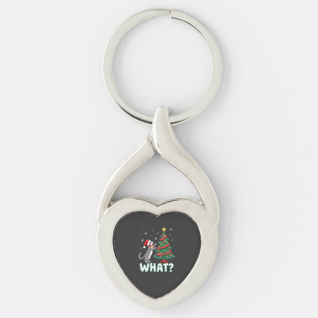What Funny Cat Pushing Christmas Tree Over Cat Xma Keychain (Front)
