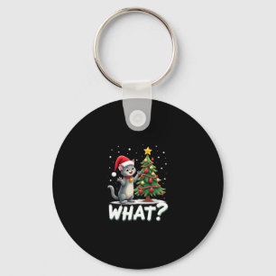 What Funny Cat Pushing Christmas Tree Over Cat Xma Keychain