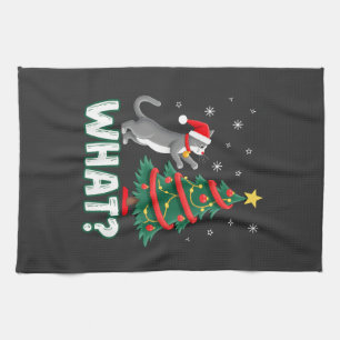 What Funny Cat Pushing Christmas Tree Over Cat Xma Kitchen Towel