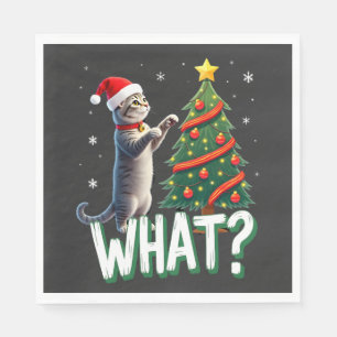 What Funny Cat Pushing Christmas Tree Over Cat Xma Napkin