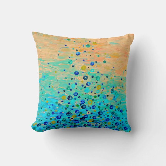 WHAT GOES UP Peach Turquoise Bubble Ocean Abstract Throw Pillow (Front)