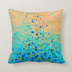 WHAT GOES UP Peach Turquoise Bubble Ocean Abstract Throw Pillow