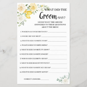 What Groom say Lemon&Roses Bridal Shower Game Card