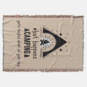 What Happen Camping Fun Camper Quote Doormat Throw Blanket