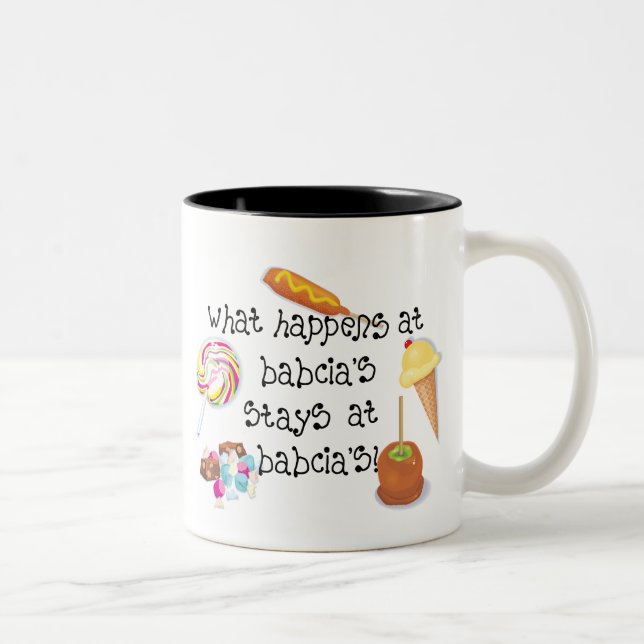 What Happens at Babcia's STAYS at Babcia's Two-Tone Coffee Mug (Right)