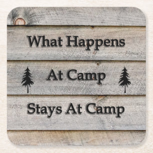 What happens at camp stays at camp square paper coaster