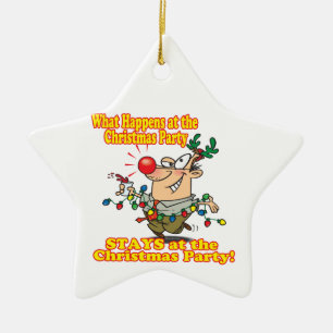 what happens at christmas party stays ceramic ornament