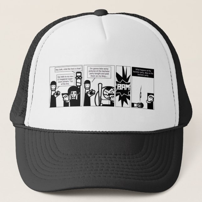 What happens at the bachelor party... trucker hat (Front)