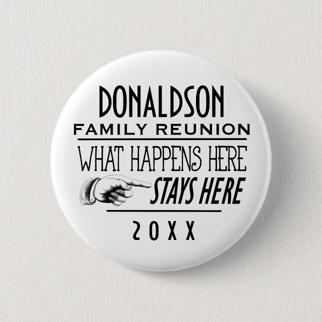 What Happens Here Fun Family Reunion Gift 2 Inch Round Button (Front)
