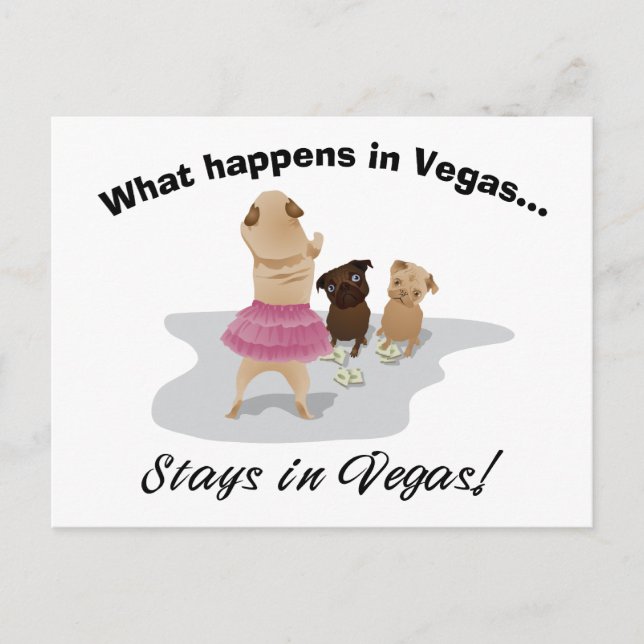 What Happens in Vegas Pug Bachelor Party Ts, Gifts Postcard (Front)