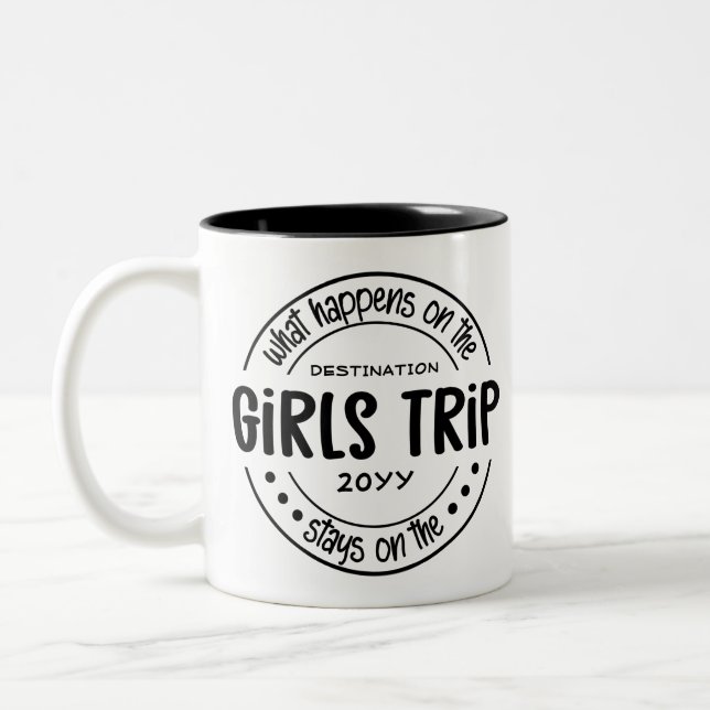What happens on Girls Trip Custom Girls Weekend Two-Tone Coffee Mug (Left)