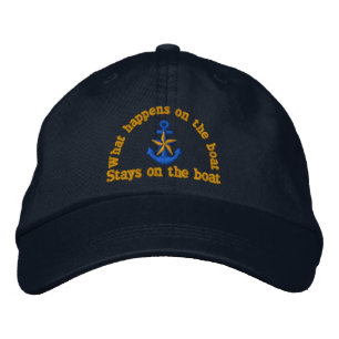 What happens on the boat humor star anchor embroidered hat