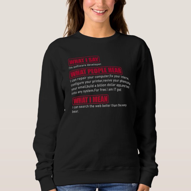What I Say I'm A Software Developer What People He Sweatshirt (Front)