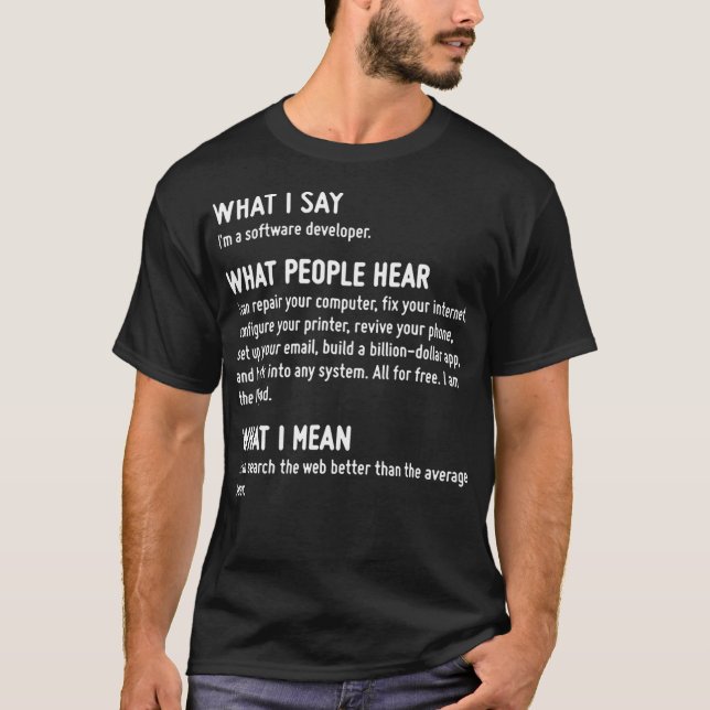 What I Say Im a Software Developer What People Hea T-Shirt (Front)
