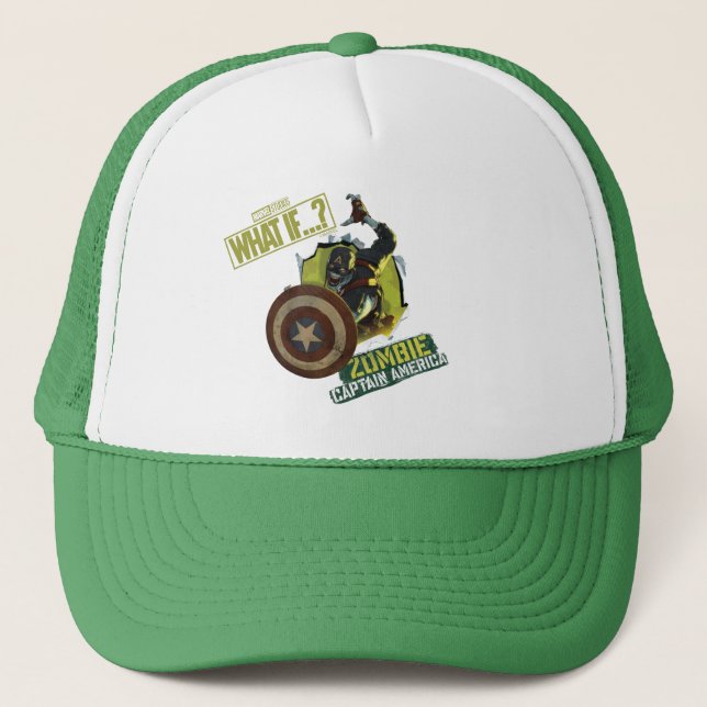 What If…? | Zombie Captain America Tearing Thru Trucker Hat (Front)