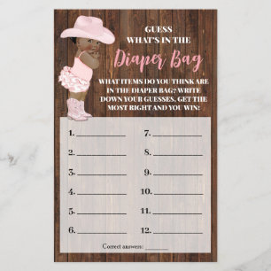 What is In Diaper Bag AA Cowgirl Shower Game Card
