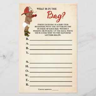 What is in the Bag AA Firefighter Baby Shower Game Flyer