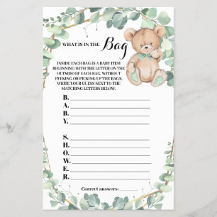 What is in the Bag Bear Baby Shower Game Card