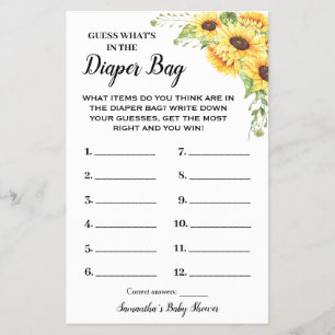 What Is In The Diaper Bag Baby Shower Game Card
