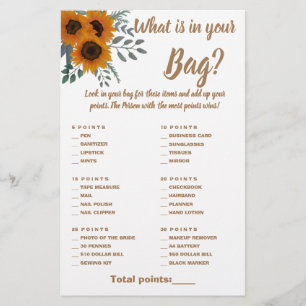 What is in your Bag Shower Game Card Sunflowers 