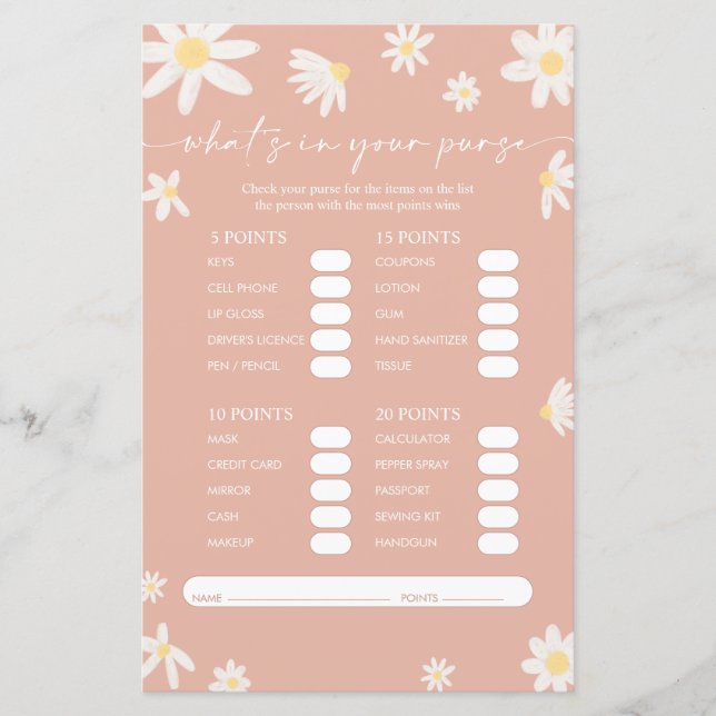  What Is in Your Purse Baby Shower Game (Front)